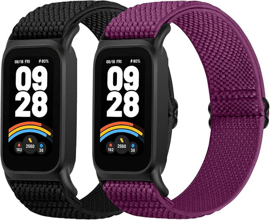 2 Pack Elastic Bands Compatible with Xiaomi Smart Band 9 Active Women Men, Soft Nylon Replacement Sport Wriststrap for Redmi Band 3