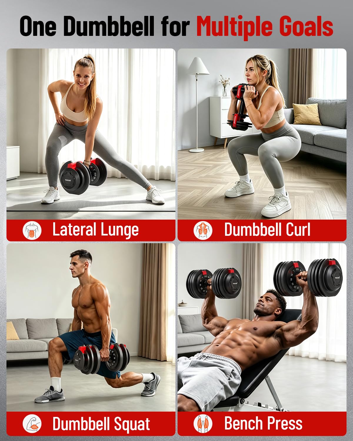 Yagud Adjustable Dumbbell Set, Adjustable Weights Dumbbells, 52.5/90 lbs