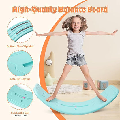 Balance Board Kids with Bouncy Ball, Wobble Balance Board for Balance & Courage Building, Sensory Integration Training, Ideal Toy for Kids Aged 3+