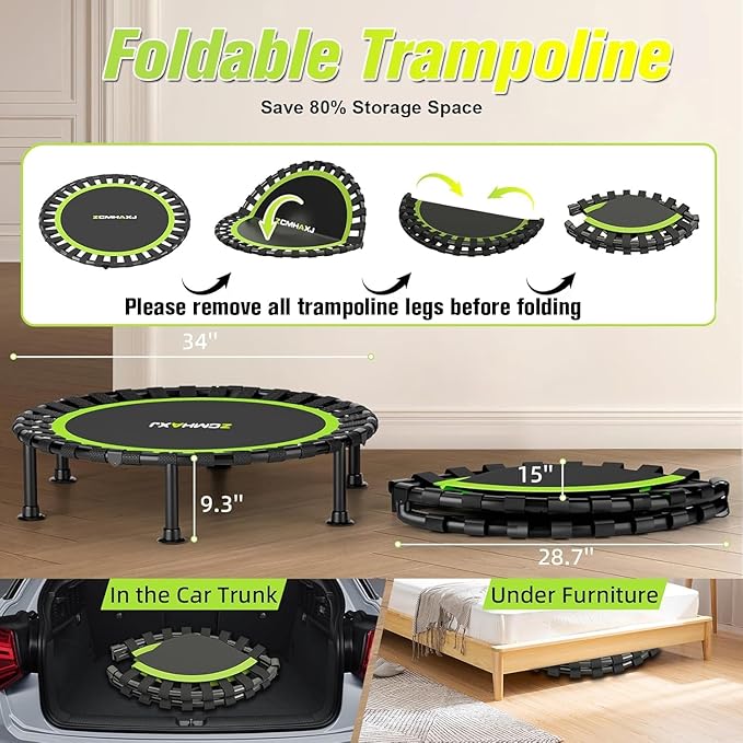 Foldable Mini Trampoline, 40"/48" Rebounder Trampoline for Adults & Kids, 440lbs Capacity Indoor Fitness Workout Exercise Equipment