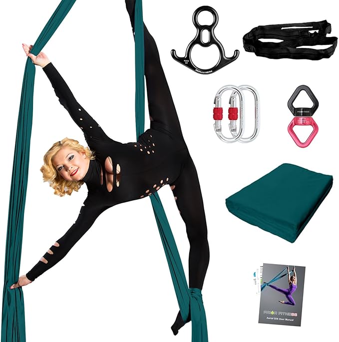 PRIOR FITNESS Aerial Silks Set, Professional Thicker Low Stretch Fabric 9/15/20 Yards Aerial Silk Swing Set with Hardware Guide, Yoga Starter Kit For Home, Aerial Yoga Hammock, Silks for Gymnastics, Antigravity Yoga, Inversion Exercise-All Levels
