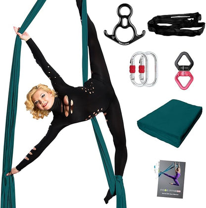 PRIOR FITNESS Aerial Silks Set, Professional Thicker Low Stretch Fabric 9/15/20 Yards Aerial Silk Swing Set with Hardware Guide, Yoga Starter Kit For Home, Aerial Yoga Hammock, Silks for Gymnastics, Antigravity Yoga, Inversion Exercise-All Levels
