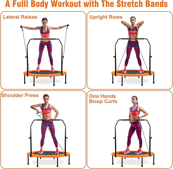 450 LBS Foldable Mini Trampoline for Adults & Kids 40" Rebounder Trampoline with Adjustable Foam Bar for Indoor Workout Fitness