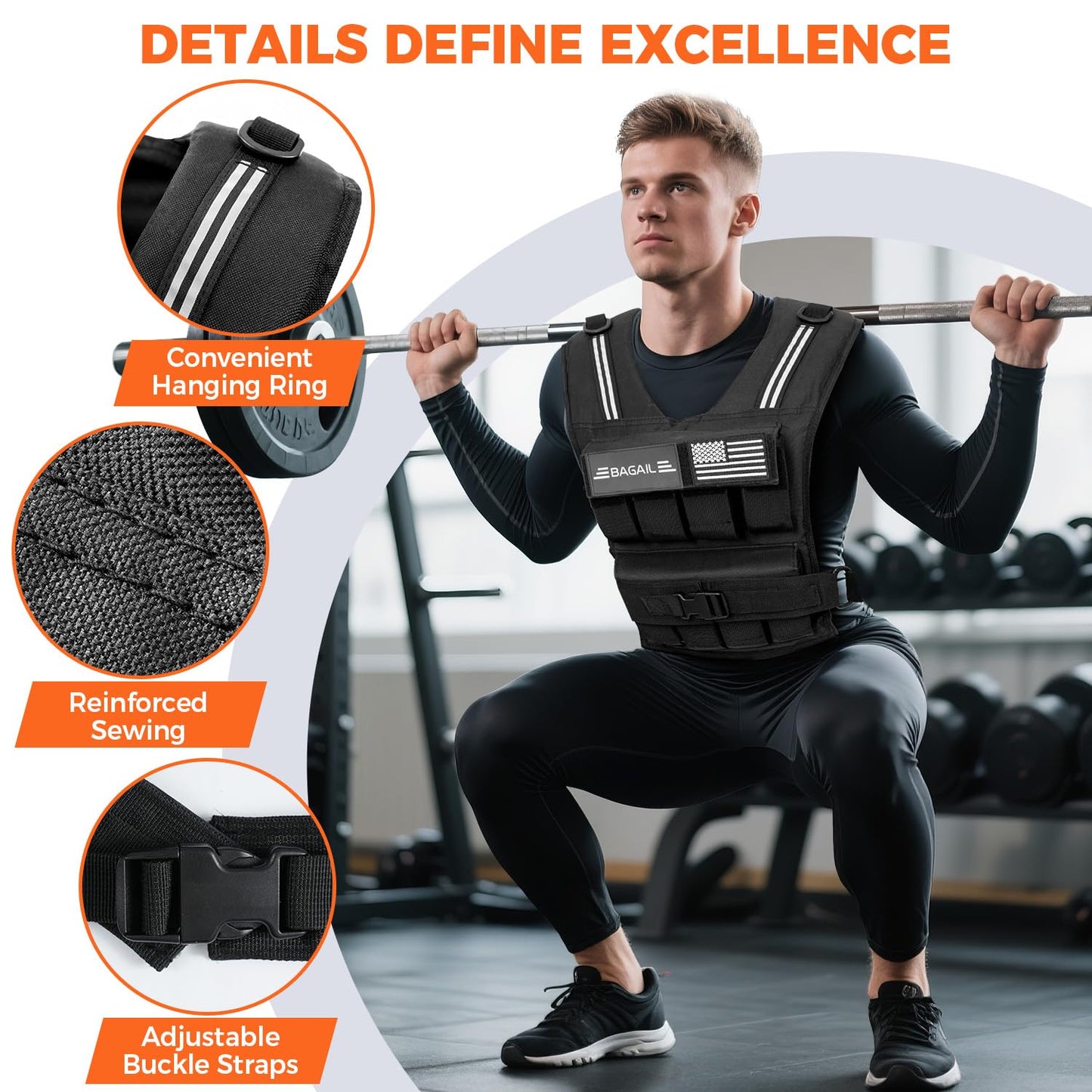 BAGAIL Weighted Vest Men, 20lbs/30lbs/40lbs Adjustable Weighted Vest for Woman with Removable Iron