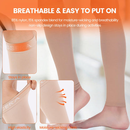 BSERA Calf Compression Sleeve Women, 2 Pairs 20-30mmHg Footless Compression Socks Stockings for
