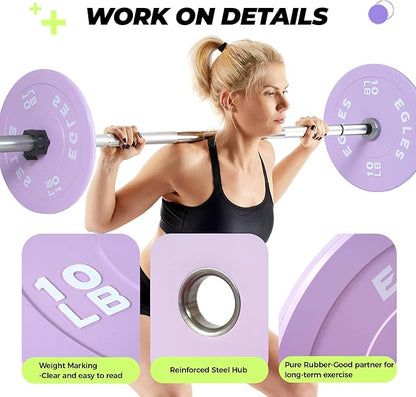 EGLES Vibrant Colorful Olympic Weight Plates, Rubber Barbell Plates, 2-inch Standard Virgin Rubber Bumper Plate 10 15 25 35 45LB for Home Gym Weightlifting, Strength Training, Fit Workouts