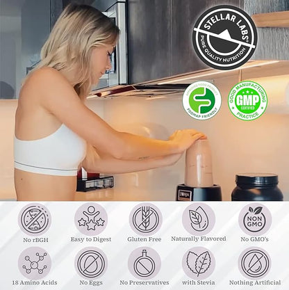 Stellar Labs Whey Protein Powder with BCAA's & Whey Isolate | Certified Low FODMAP, Non GMO, Gluten Free, Soy Free, Low Carb, Keto, with Stevia | All Natural Lean Post Workout Shakes | Salted Caramel