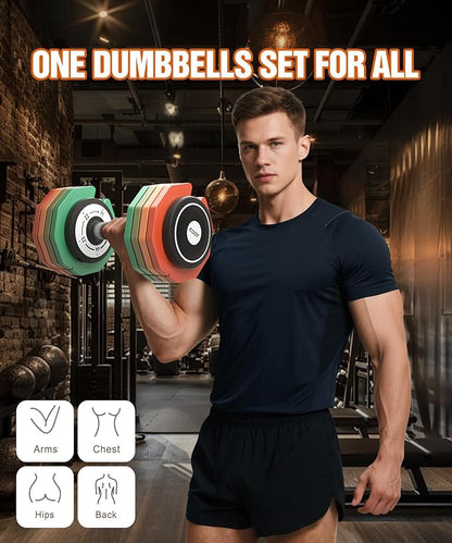 Adjustable Dumbbells Set/Single, 12.5LB/22.5LB/55LB 5 in 1 Free Adjustable Dumbbell Set with Anti-Slip Handle & Rainbow-colored Weight Plates for Home Gym, Weight Set for Women Men