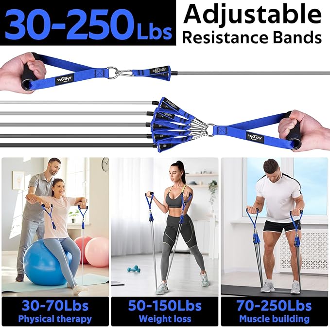 WALITO Resistance Bands Set - Exercise Bands with Handles, Door Anchor, Legs Ankle Straps, for Heavy Resistance Training, Physical Therapy, Muscle Training, Yoga, Home Workouts, Gym Equipment