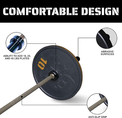 Tribe WOD Olympus Barbell Bar & Weight Bar - Durable, Bend-proof for Men and Women, Multipurpose Cerakote Weightlifting and Powerlifting Barbell for Home and Gym - Maximum Training Adaptability