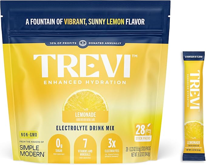 TREVI™ Sugar Free Electrolytes - Drink Mix Hydration Powder Packets - 28 Count - Lemonade