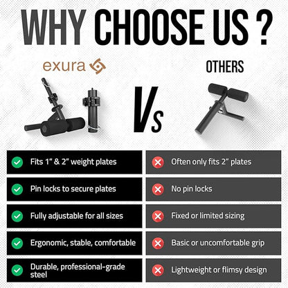 Exura Tib Bar and Bar Clamps - 2 and 1 Inch Adjustable Plates with Anti-Slip Pin Locks - Designed for Tibialis Training & Calf Raises Trainer, Tibialis Trainer, Tibialis Bar, Atg Tib Bar, Tib Raise