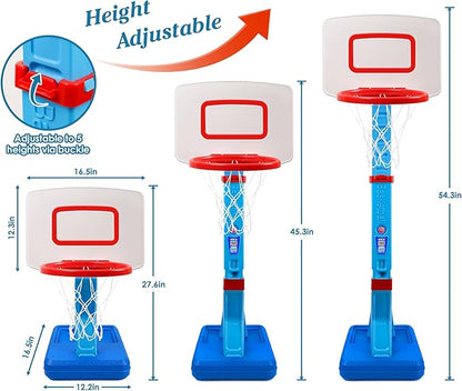 SUPER JOY Toddler Basketball Hoop - Height Adjustable Kids Hoop for Indoor & Outdoor Play - Portable Mini Basketball Goal for Poolside- Game Sport Toy for Boys & Girls Age 1 2 3 4 5