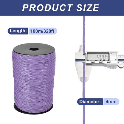 MECCANIXITY 5/32 Inch Polypropylene Rope Braided Ropes, 328ft Camping Rope Hollow Utility Cord for Clothesline, Hiking, Outdoor, Light Purple