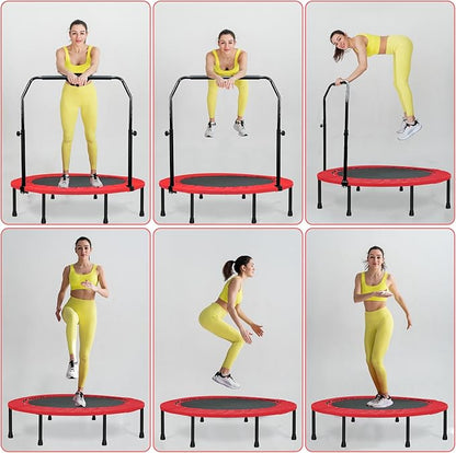 450 LBS Foldable Mini Trampoline for Adults & Kids 40" Rebounder Trampoline with Adjustable Foam Bar for Indoor Workout Fitness