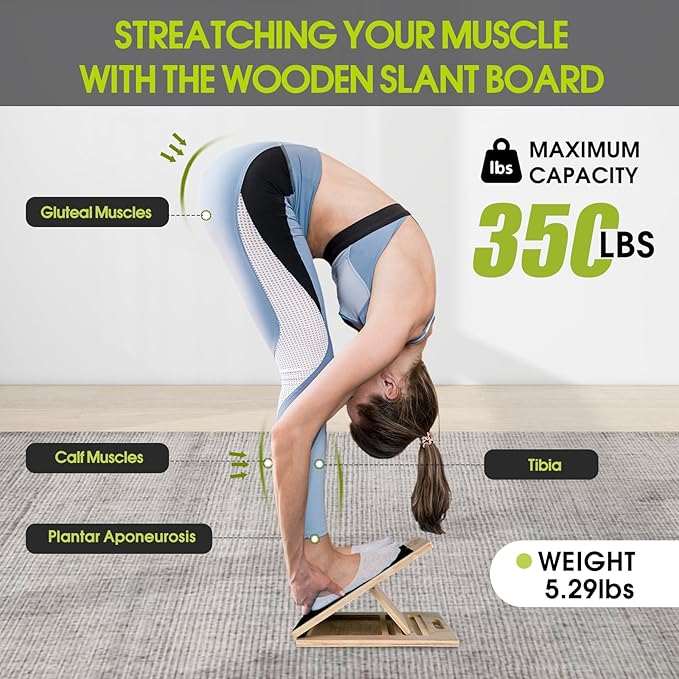 Portable Slant Board for Calf Stretching, 350 Lbs Weight Capacity, Adjustable Wooden Incline Board for Calf Stretcher, Physical Therapy Equipment for Leg, Knees, Heel, Ankle