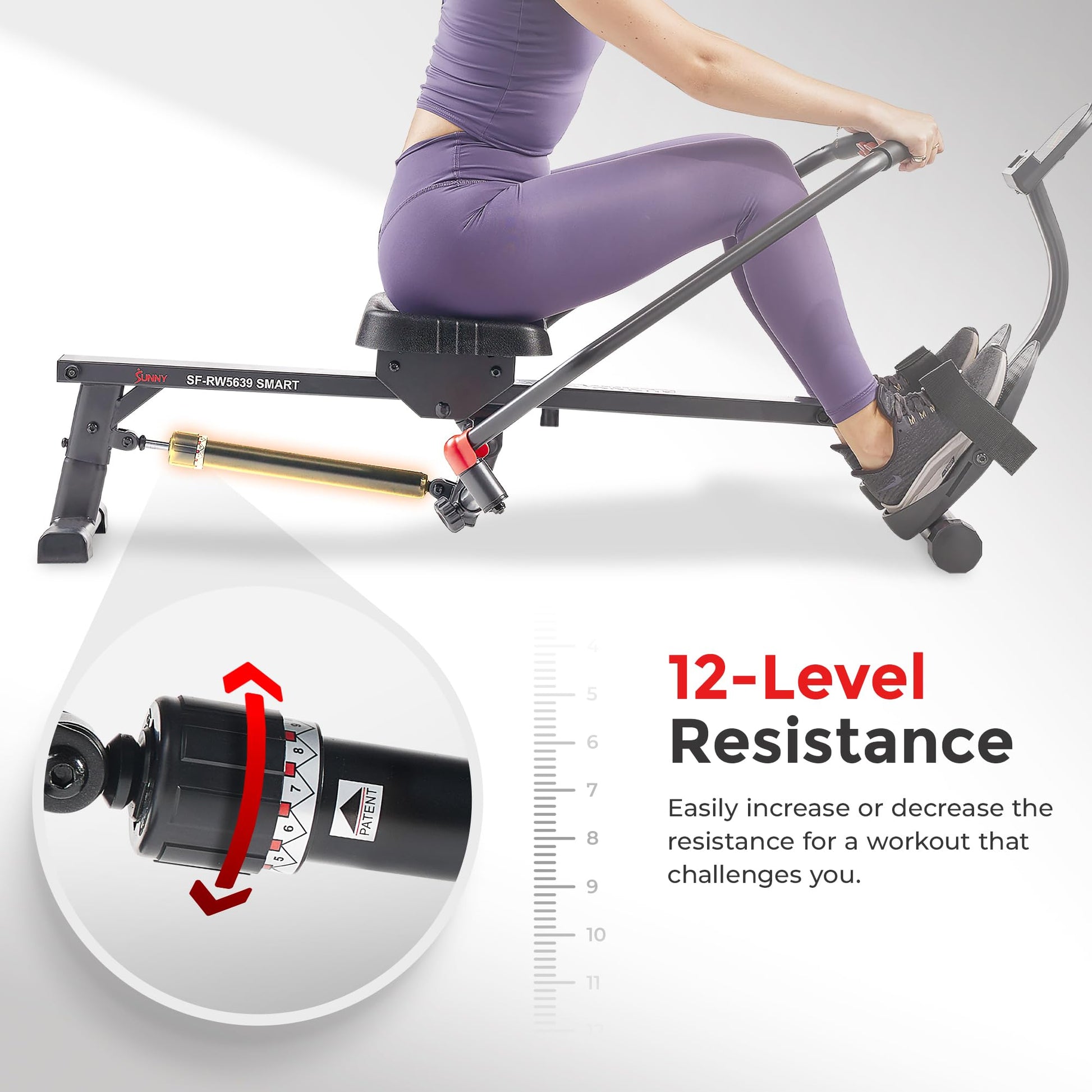 Sunny Health & Fitness Smart Full Motion Rower, Dark Gray