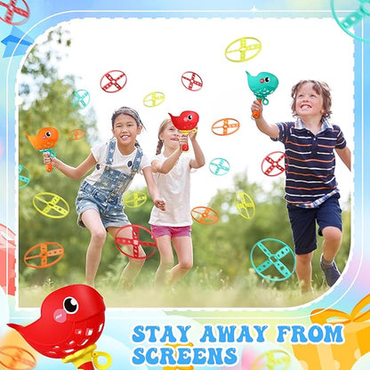 Set of 4 Flying Disc Launcher Toys Bulk Toys for Kids Include String Launchers & Discs Manual Capture Catching Game Flying Toy for Boy Girl Birthday Party Favors