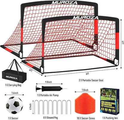 Soccer Goal, Kids Soccer Goals for Backyard Set, 2 Pack of Portable Pop Up Soccer Net with Soccer Ball, Cones, Complete Training Equipment for Youth, Toddler Outdoor Sports Games