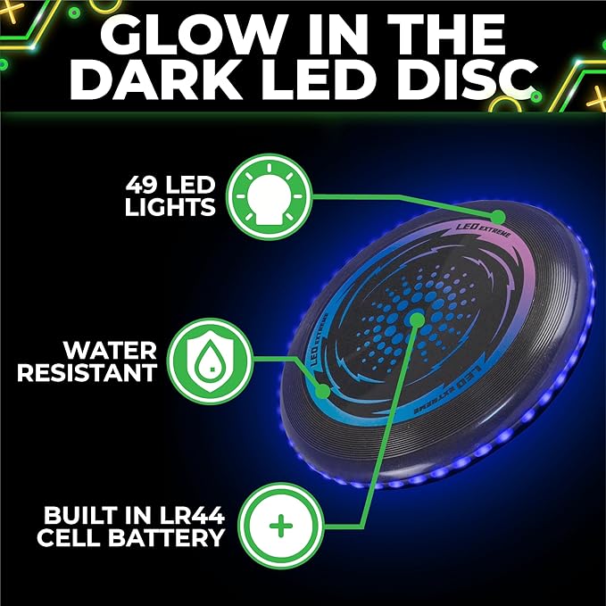 Toysery LED Light Up Fresbee - Glow in The Dark Fresbee for Kids and Adults, Flying Disc Adventure for Day and Night - Easy to Use Ideal for Camping Game