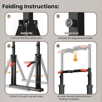 Power Tower Pull Up Dip Station Foldable, Pull Up Bar Station Adjustable, Multi-Function Home Gym, Strength Training Fitness Equipment, Triangular Design, for Home Outdoor