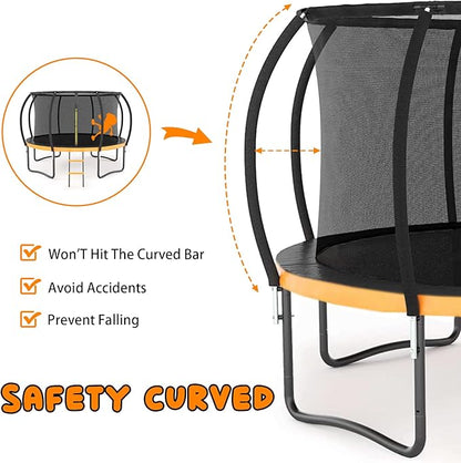 Trampoline 12FT 14FT 15FT 16FT for Kids/Adults - Outdoor Recreational with Enclosure Net Curved Poles and Ladder, Heavy Duty Anti-Rust Coating, ASTM Approval
