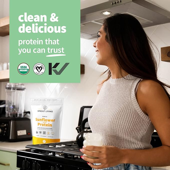 Sprout Living Simple Sunflower Seed Protein Powder, 15 Grams Organic Plant Based Protein Powder Without Artificial Sweeteners, Non Dairy, Non-GMO, Vegan, Gluten Free, Keto Drink Mix (1 Pound)