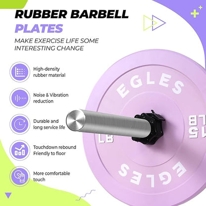 EGLES Vibrant Colorful Olympic Weight Plates, Rubber Barbell Plates, 2-inch Standard Virgin Rubber Bumper Plate 10 15 25 35 45LB for Home Gym Weightlifting, Strength Training, Fit Workouts