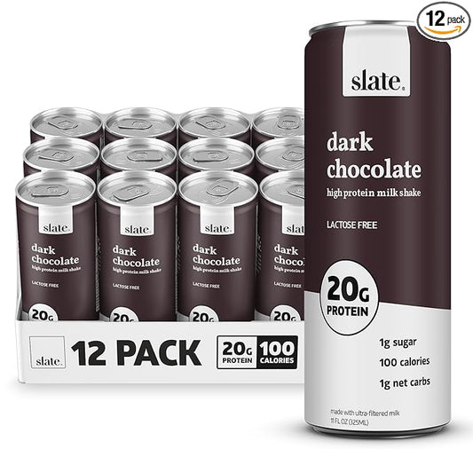 Slate Milk - High Protein Milk Shake - Dark Chocolate - Lactose Free, 20g Protein, 1g Sugar, 100