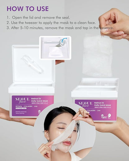 DERMAL Seoul Face Retinol 3X Daily Quick Mask 36 Sheet ??Korean Skincare Vegan Tencel Facial Masks - Anti Aging, Wrinkle Improvement Mask Sheets with Collagen, LHA, Peptide