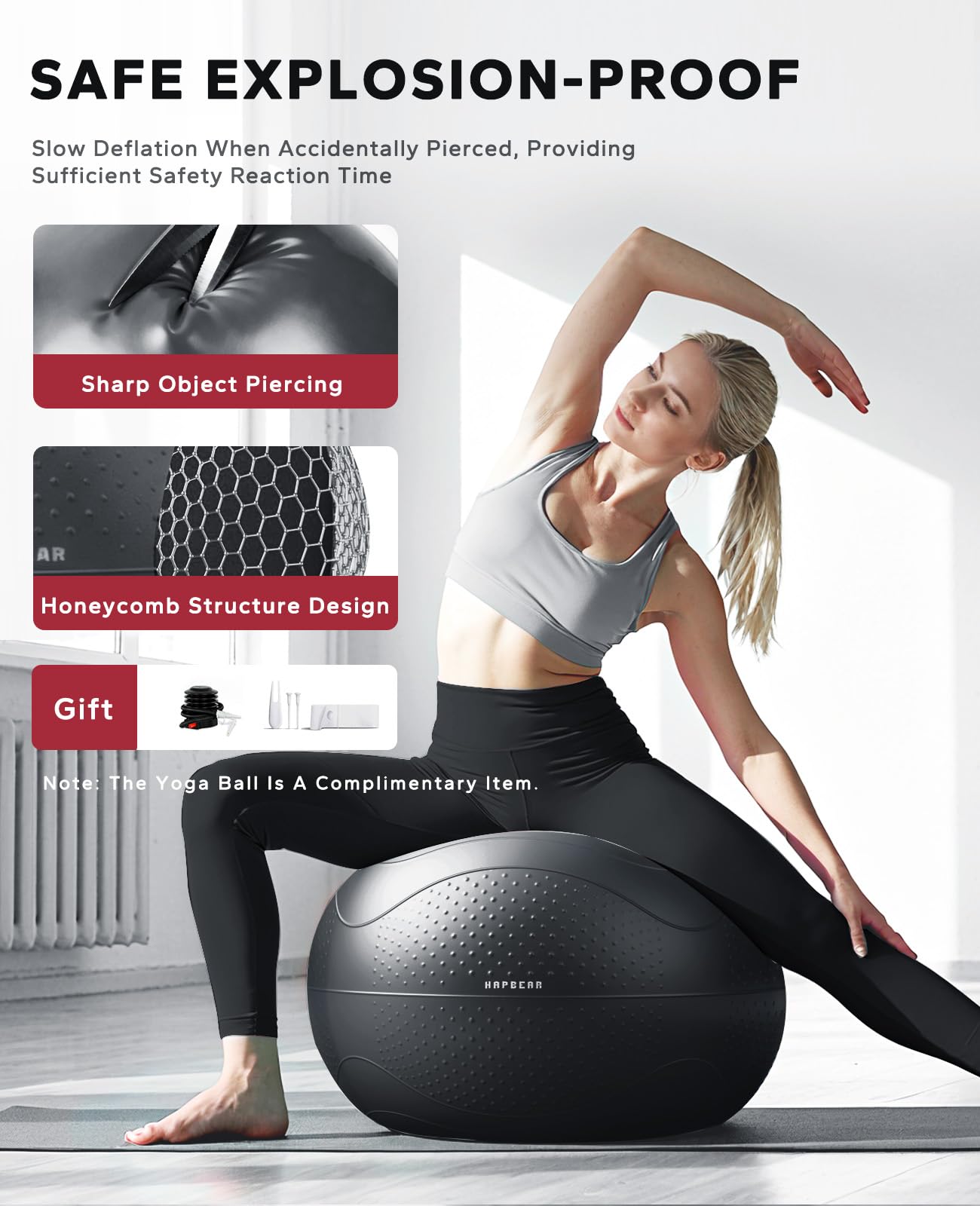 HAPBEAR Yoga Wheel Set with Exercise Ball, 12'' Back Roller Wheel for Back Pain Relief, Foam Roller