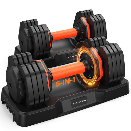 2026 Updated Adjustable Dumbbell Set of 2, 5-in-1 Weights Dumbbell Set with Storage Box, 25lbs