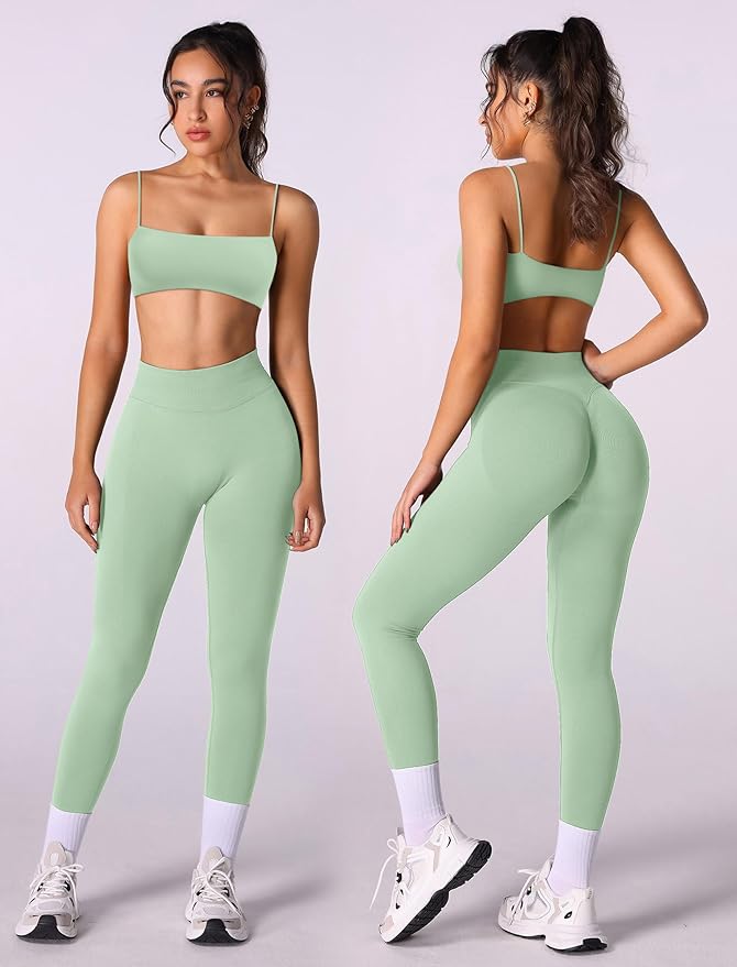 Workout sets for women 2 piece:Spaghetti Straps BacklessTop Bra and High Rise leggings for yoga