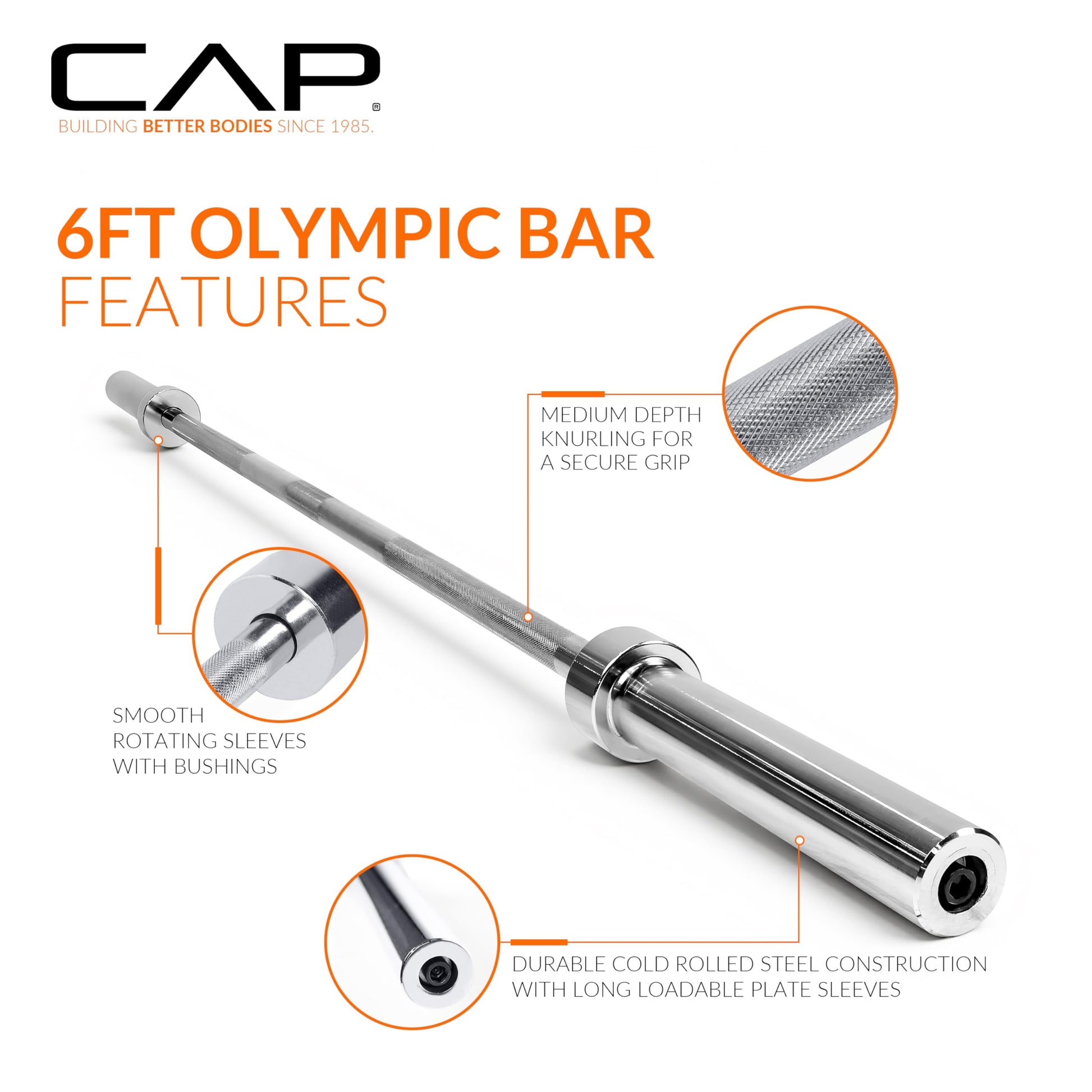 CAP 28lb 6ft Olympic Barbell, Chrome, Strength Training