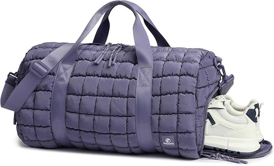 Quilted Duffel Bag for Women, Puffer Gym Duffle Bag with Shoe Compartment Lightweight Large