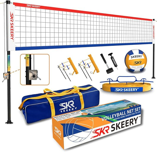 Outdoor Heavy Duty Volleyball Net Set, Anti-Sag Design, Adjustable Aluminum Poles, Portable