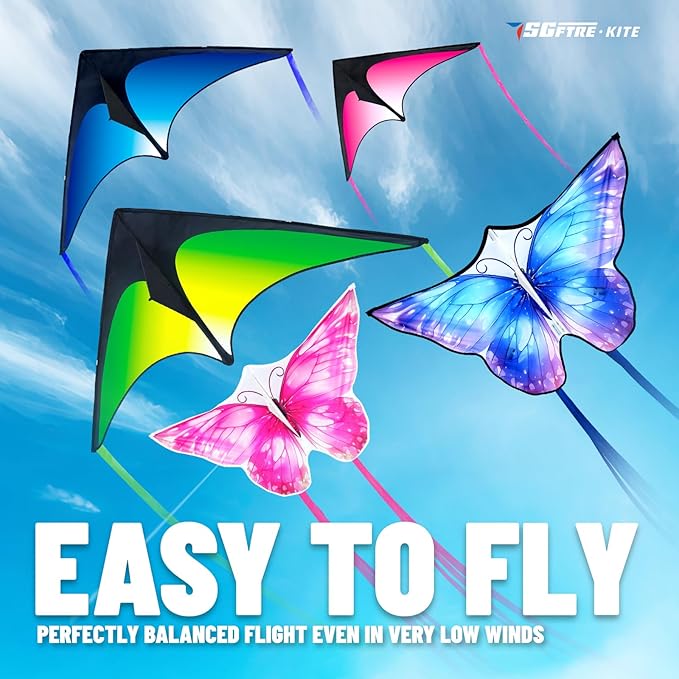 3 Piece Set Butterfly Delta Octopus Kites for Kids and Adults，Easy to Fly for Outdoor Adults Children Line Kite for Kids Toy (3 Gradient Grassland+2 Butterfly, 5)