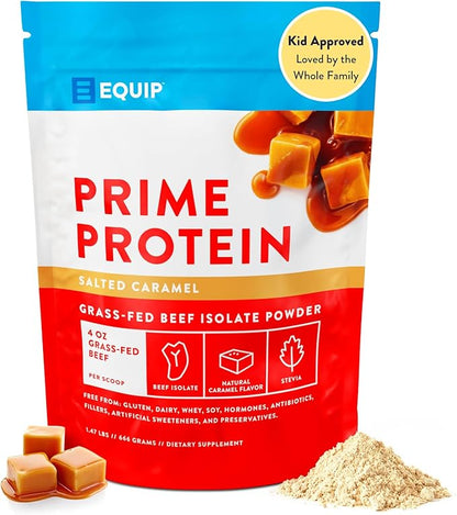 Equip Foods Prime Protein Powder | Clean, Grass Fed Beef Protein Powder, Carnivore Protein Isolate | Paleo, Keto Friendly, Gluten & Dairy Free, Helps Build & Repair Tissue| 30 Servings, Salted Caramel