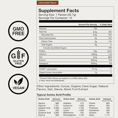 Momentous Vegan Protein Powder - 20 g Plant-Based Protein - NSF Certified for Sport - Gluten-Free - Non-GMO - 22 Servings for Essential Everyday Use - Chocolate