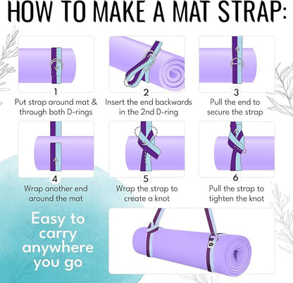 TECEUM Yoga Strap & Mat Strap – 2 IN 1 – Cotton – 6 ft 8 ft 10 ft (30+ colors) – Adjustable Non-Slip Belt for Yoga, Pilates, Stretching, Physical Therapy, Fitness & Home Workout – For Carrying Mats