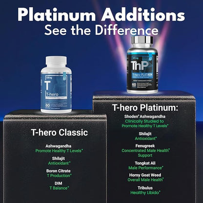 Essential Elements T-Hero Platinum Male Health Supplement for Mens Health - Muscle Growth Support & T-Health with Shoden Ashwagandha, Shilajit, DIM & More - Gym Supplements for Men - 60 Caps