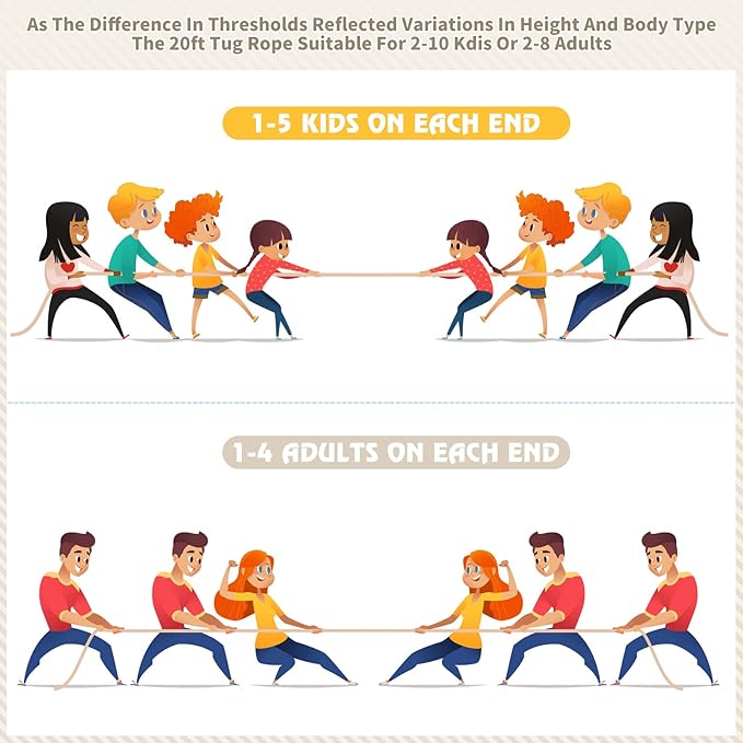 Tug of War Rope for Kids and Adults,Outdoor Field Day Family Reunion Birthday Party, Summer Outside Yard Backyard Lawn, Camping Picnic Carnival Games,Team Building (Off-White, 20FT)