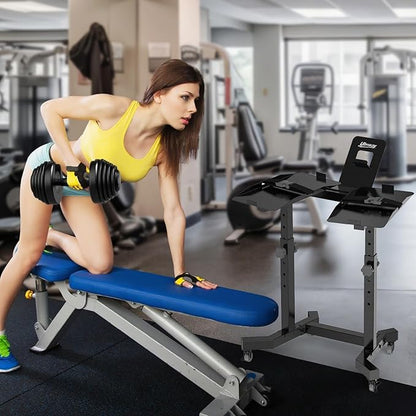 Adjustable Dumbbell Stand - Uboway Weight Stand with 4 Level Height Adjustment, Dumbbell Weight Rack with Tablet Holder and Durable Casters, Weight Holder for Adjustable Dumbbell Set, 2025 Upgrade Design （Bonus Foot Pads）