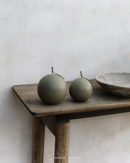 LAWA Set of 2 Sphere Candle - Beautiful Handmade Pillar Scented Soy Wax Elegant Aesthetic Candle Housewarming Gift Home Room Shelf Decor Idea (Earthy Green, Set of 2)