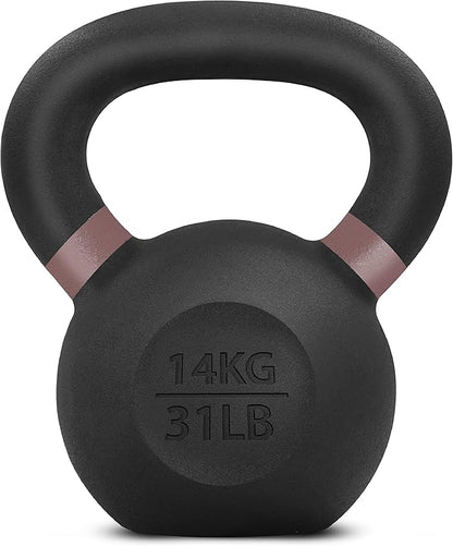 Yes4All Kettlebell, Heavy Duty Powder Coated Cast Iron Kettlebells, Non-Slip Handle & Flat Bottom for Conditioning, Strength Training & Full Body Exercises at Home Gym - Single & Pair
