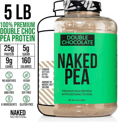 NAKED Pea - Double Chocolate Protein from US & Canadian Farms, Organic Cocoa, Organic Coconut Sugar - No GMO, No Soy, and Gluten Free, Aid Growth and Recovery - 53 Servings