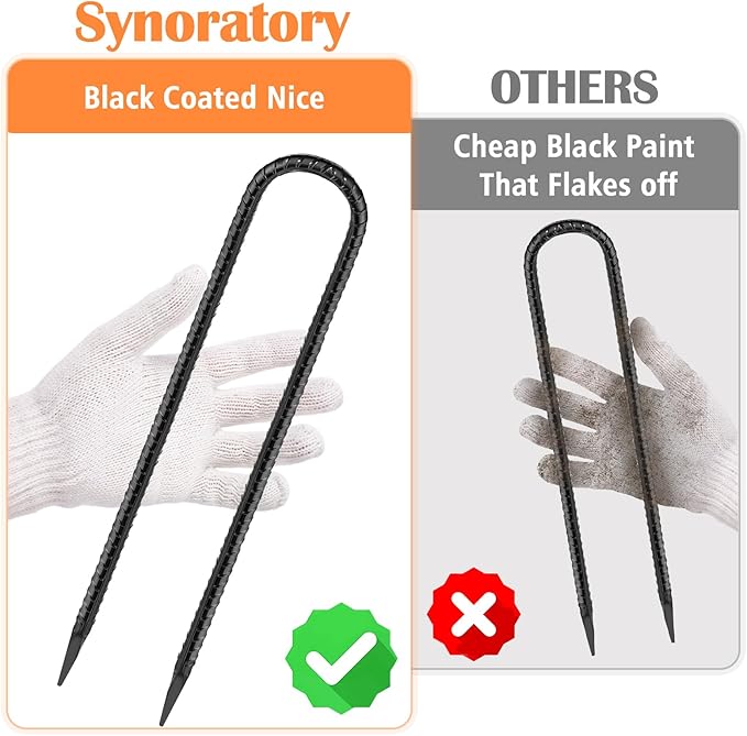 Trampoline Stakes Anchors 10-Pack Trampoline Accessories 12 Inch Wind Stake Heavy Duty High Wind Ground Anchor Galvanized Steel Tie Down Anchor Kit for Swing Set Soccer Goal (10Pcs, Black)