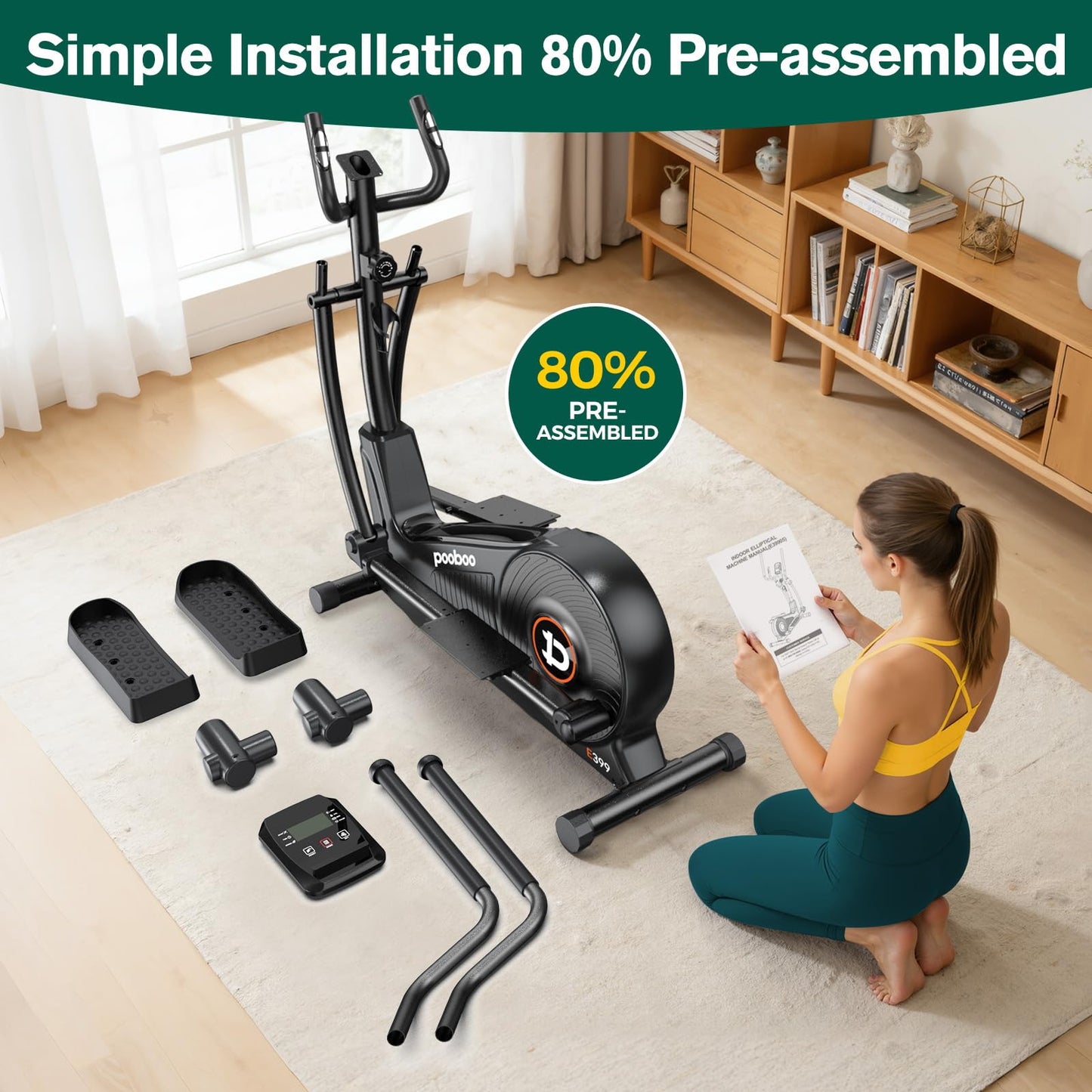 pooboo Elliptical Machine, Elliptical Exercise Machine with 16-Level Resistance&Hyper-Quiet