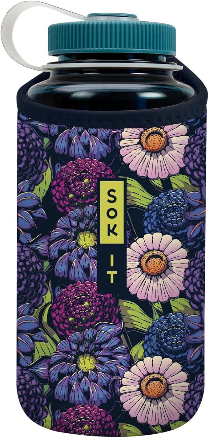 Sok It BotlSok Water Bottle Sleeve Insulated Neoprene Cover (Secret Garden, Fits 32oz Nalgene)