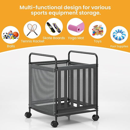 Ball Storage Bin Rolling Storage,Garage Sports Equipment Organizer,Outdoor Toy Box, Gym and Schools, Garage Organization,Can Store basketballs, Footballs and Sports Equipment.(Black)